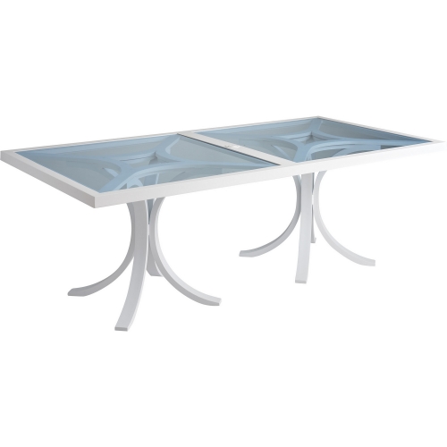 Ocean Breeze Outdoor 88" Dining Table in Tempered Blue Glass & White Metal