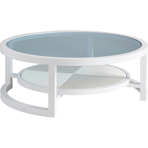 Ocean Breeze Promenade Outdoor Round Coffee Table in White & Blue Glass