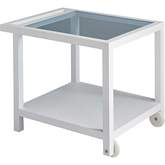 Serving End Table in Pearl White & Blue Glass