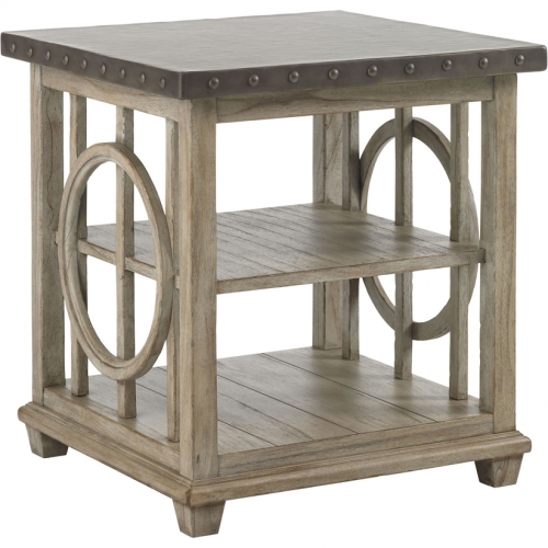 Wyatt Lamp End Table in Driftwood Finish & Hammered Stainless Steel