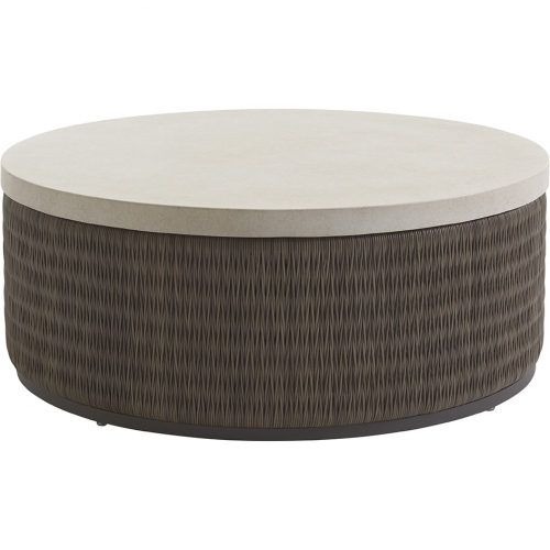 Cypress Point Ocean Terrace Outdoor Cocktail Table in Stone & Gray Wicker