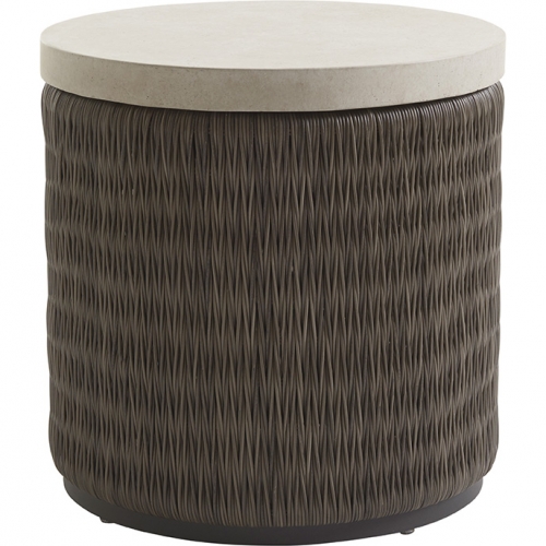 Cypress Point Ocean Terrace Outdoor End Table in Stone & Gray Wicker