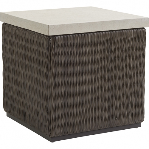 Cypress Point Ocean Terrace Outdoor End Table in Stone & Gray Wicker