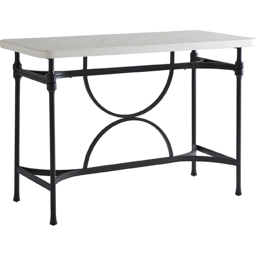 Pavlova Outdoor 62" High Low Bistro Table in Ivory Faux Limestone & Metal