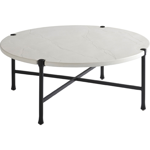 Pavlova Outdoor Round Cocktail Table in Ivory Faux Limestone & Metal