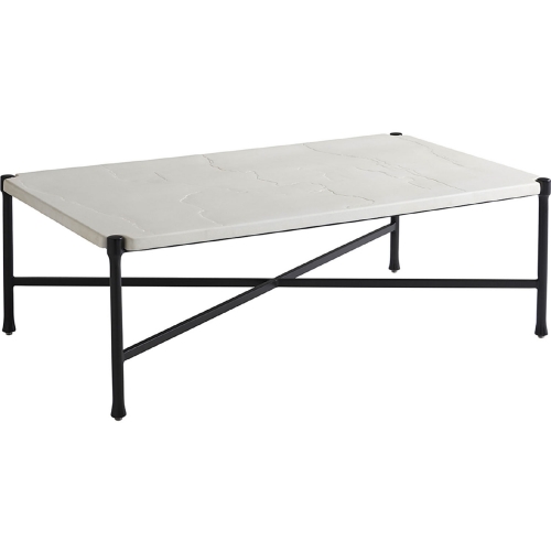 Pavlova Outdoor Cocktail Coffee Table in Ivory Faux Limestone & Metal