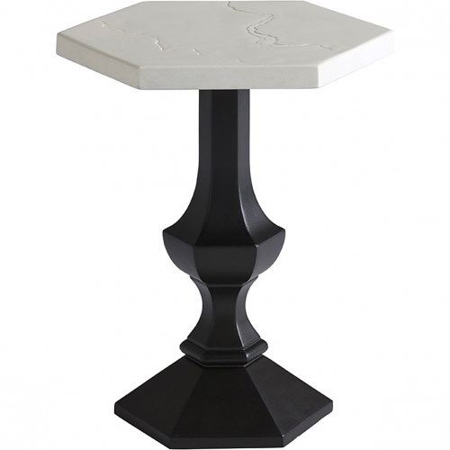 Pavlova Outdoor Accent End Table in Ivory Faux Limestone & Metal