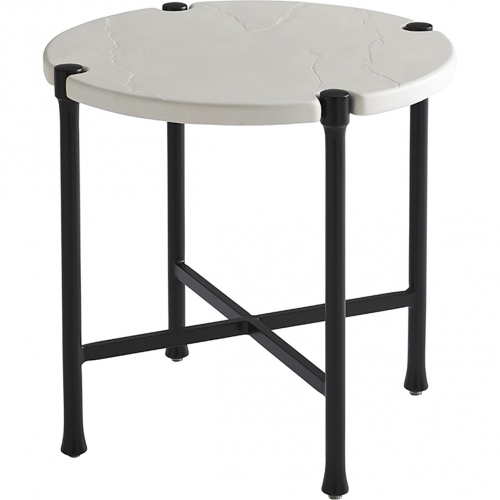 Pavlova Outdoor Round End Table in Ivory Faux Limestone & Metal