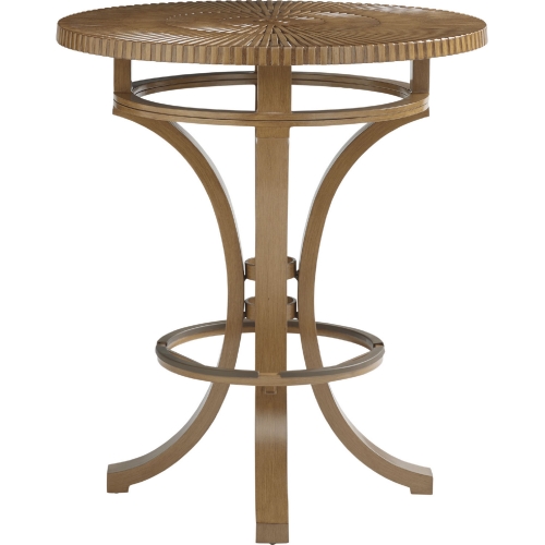 St Tropez Outdoor 37" High Low Bistro Table in Teak Color Aluminum