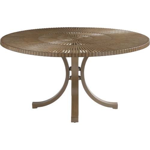 St Tropez Outdoor 59" Round Dining Table in Teak Color Aluminum