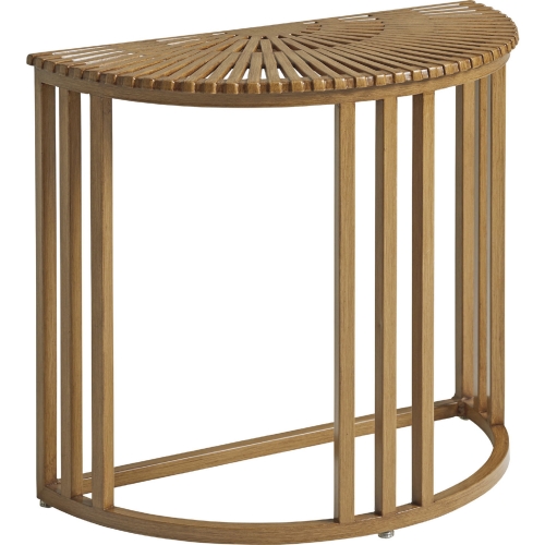 St Tropez Outdoor Demilune End Table in Teak Color Aluminum