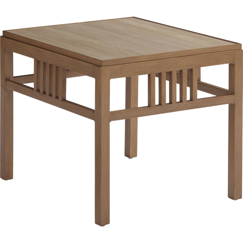 St Tropez Outdoor End Table in Ivory Stone & Teak Color Metal