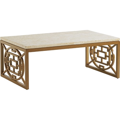 Los Altos Valley View Outdoor Cocktail Table in Wood Look Aluminum & Stone