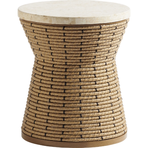 Los Altos Valley View Outdoor Side Table in Stone & Wicker