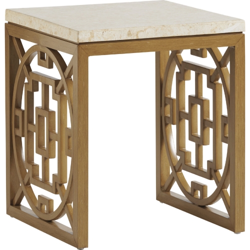 Los Altos Valley View Outdoor End Table in Wood Look Aluminum & Stone