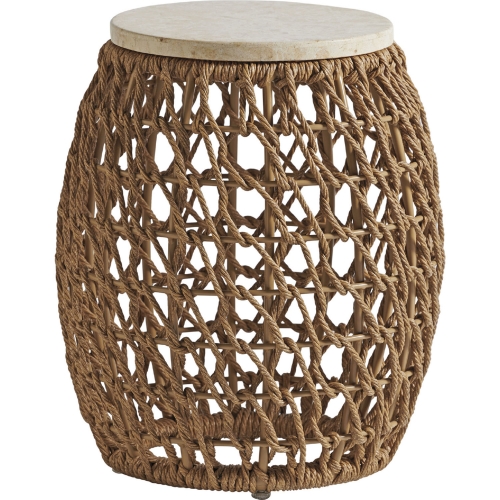 Los Altos Valley View Outdoor Round End Table in Stone & Faux Hemp