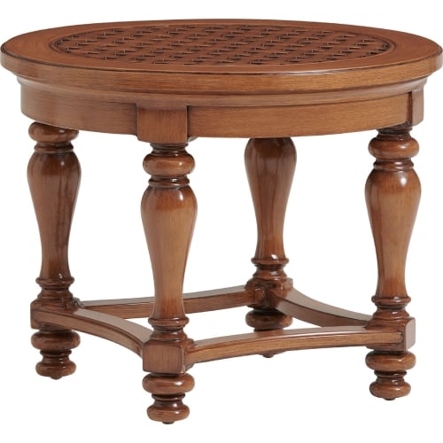 Harbor Isle Outdoor Round End Table in Walnut Finish Aluminum