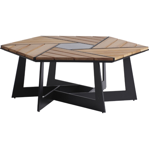 South Beach Outdoor Hexagonal Cocktail Table in Gray Stone, Teak & Aluminum