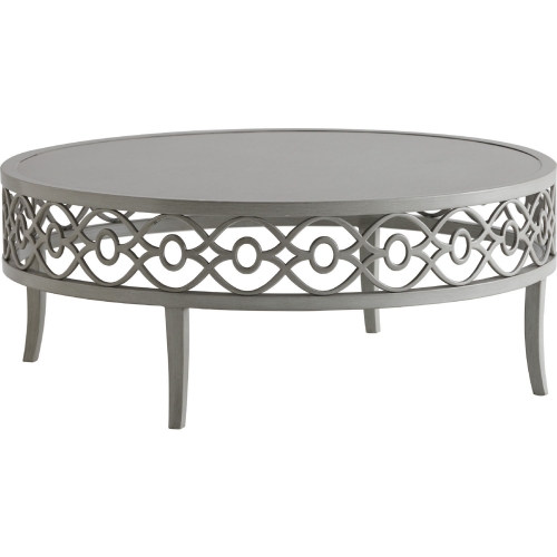 Silver Sands Outdoor Round Cocktail Table in Gray Aluminum