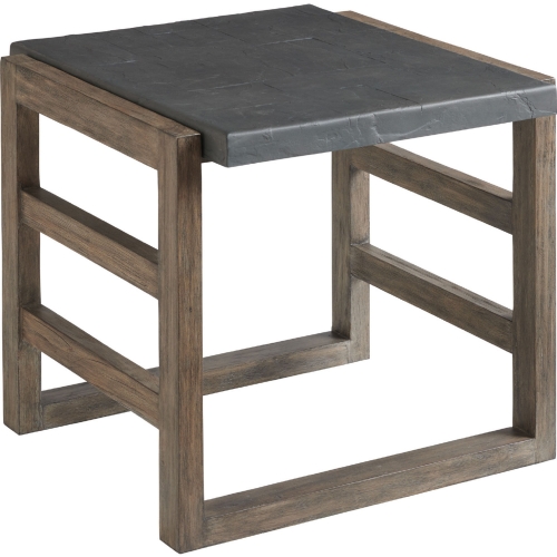 La Jolla Outdoor End Table in Faux Slate & Taupe Gray Teak