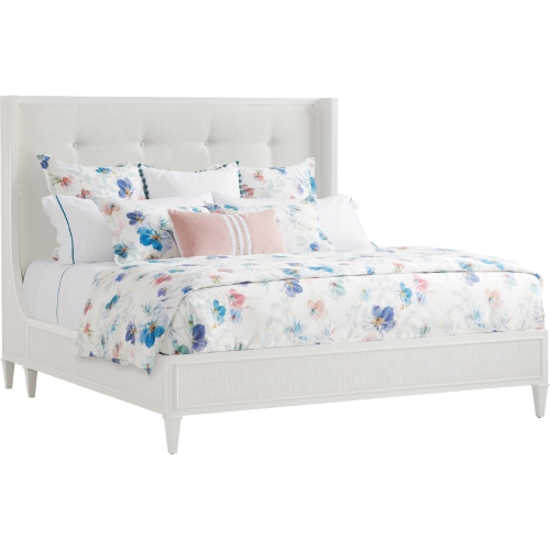 Arlington Queen Platform Bed in Tufted White Chenille Fabric