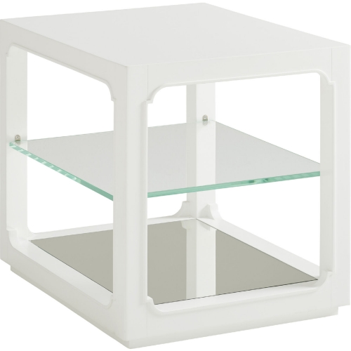 Glenwood End Table in White, Glass & Mirror