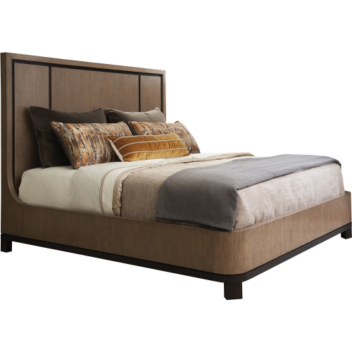 Cape Verde Panel CA King Bed in Taupe & Espresso Finish Wood