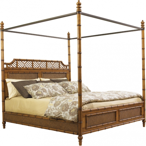 West Indies Queen Canopy Bed in Bamboo & Rattan