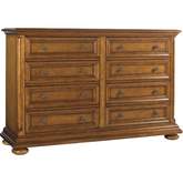 Martinique 8 Drawer Double Dresser in Brown Wood