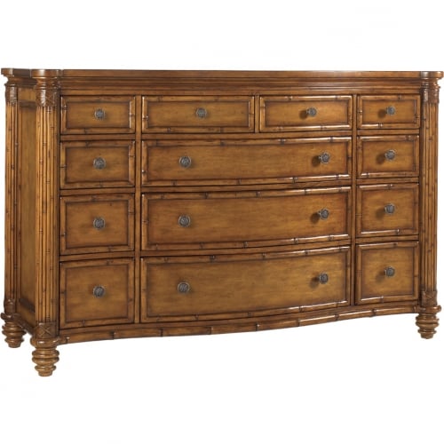 Barbados 13 Drawer Triple Dresser in Brown Wood