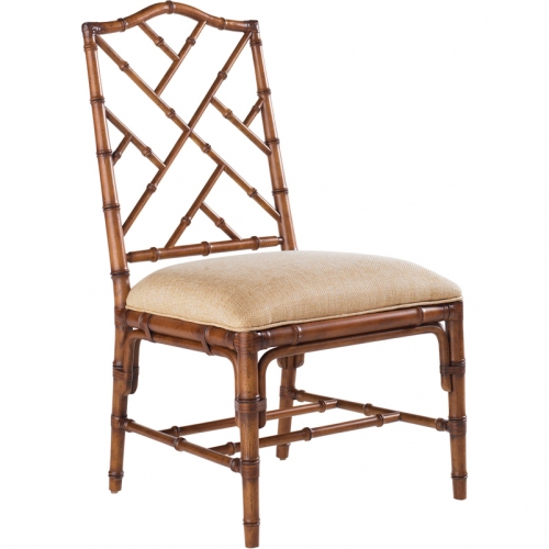 Ceylon Dining Chair in Brown Bamboo & Gold Sand Fabric (Set of 2)