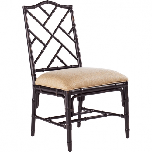 Ceylon Dining Chair in Noche Black Bamboo & Gold Sand Fabric (Set of 2)