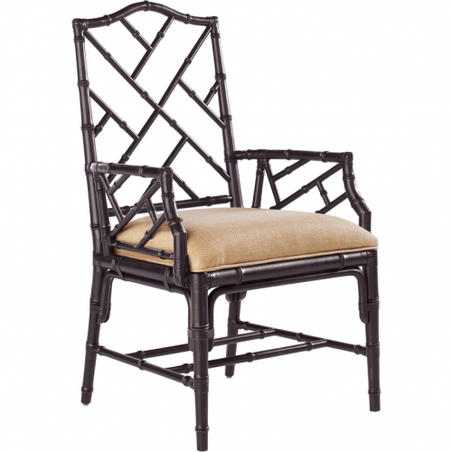 Ceylon Dining Arm Chair in Noche Black Bamboo & Gold Sand Fabric (Set of 2)