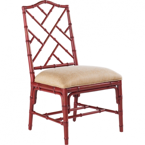 Ceylon Dining Chair in Sangria Red Bamboo & Gold Sand Fabric (Set of 2)