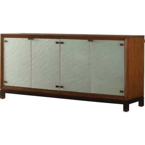 Sea Glass Buffet with Etched Sea Glass Front on Bali Frame & Walnut Base