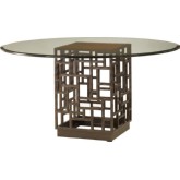 South Seas Dining Table in Distressed Metal & Crushed Bamboo w/ 54" Round Glass