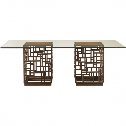 South Seas Dining Table in Distressed Metal & Crushed Bamboo w/ 84" Rectangular Glass