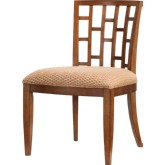 Lanai Grid Back Dining Side Chair in Bali w/ Tan & Rust Fabric (Set of 2)