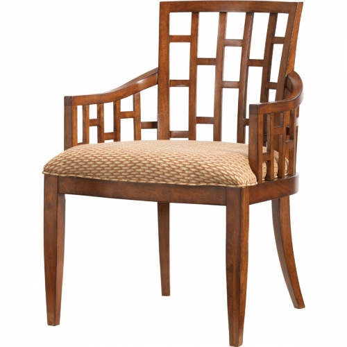 Lanai Grid Back Dining Arm Chair in Bali w/ Tan & Rust Fabric