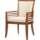 Kowloon Slat Back Dining Arm Chair in Bali w/ Taupe & Cream Fabric