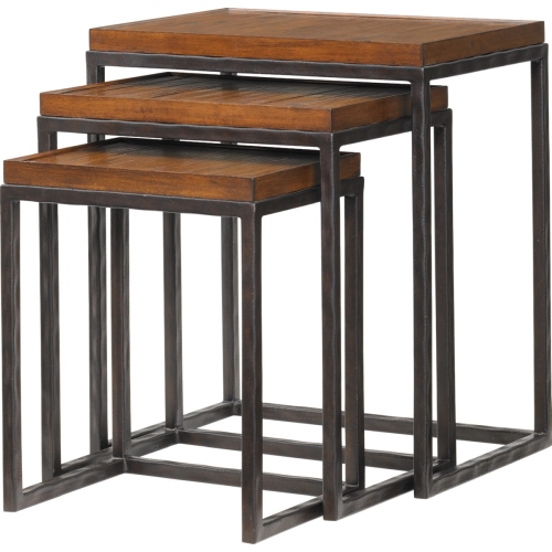 Ocean Reef Nesting Tables w/ Crushed Bamboo Top on Distressed Metal Bases