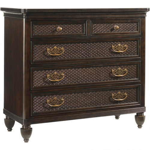 Bottega 5 Drawers Dresser Chest in Tobacco Brown Mahogany