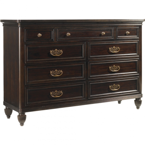 Royal Suite 9 Drawer Dresser in Tobacco Brown Mahogany