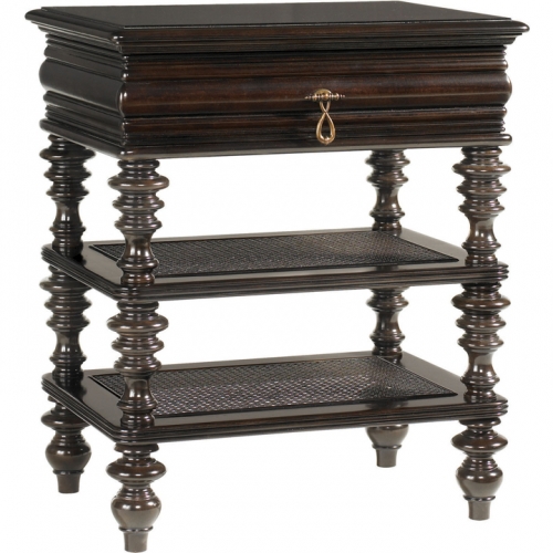 Haven Nightstand in Tobacco Brown Mahogany & Wicker