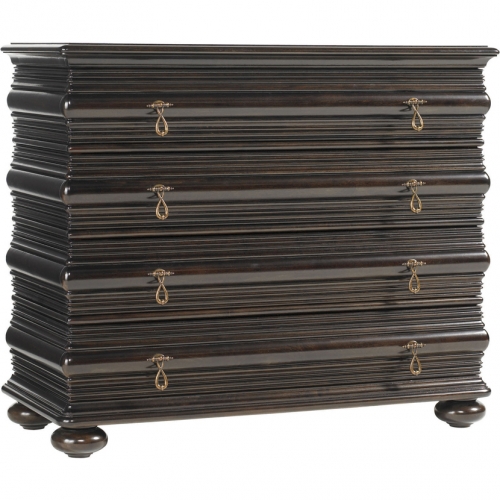 Black Sands 4 Drawers Nightstand in Tobacco Brown Mahogany