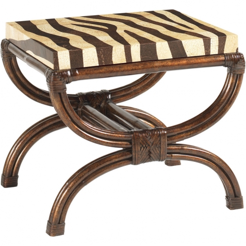 Striped Delight End Table in Light & Dark Coco Shell & Rattan