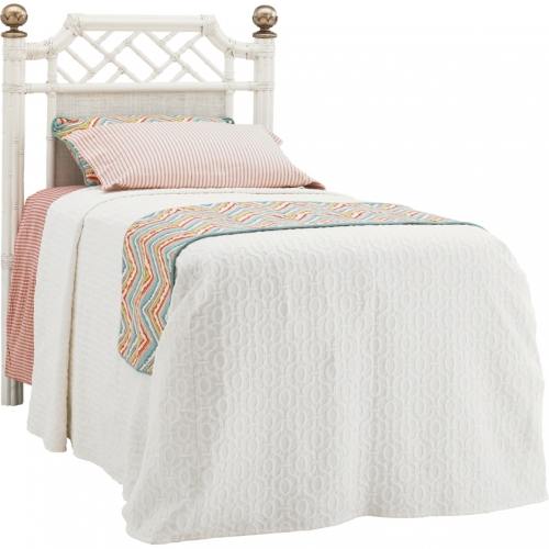 Pritchards Bay Panel Twin Headboard in White Wood & Raffia