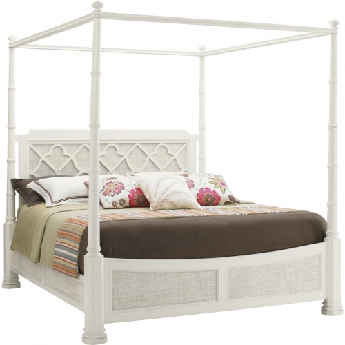 Southampton King Poster Bed in White Wood & Raffia