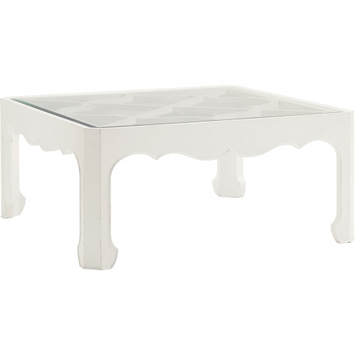 Cassava Cocktail Table in White Wood & Glass Insert