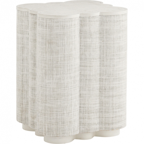 Spar Point Chairside End Table in White Wood & Raffia